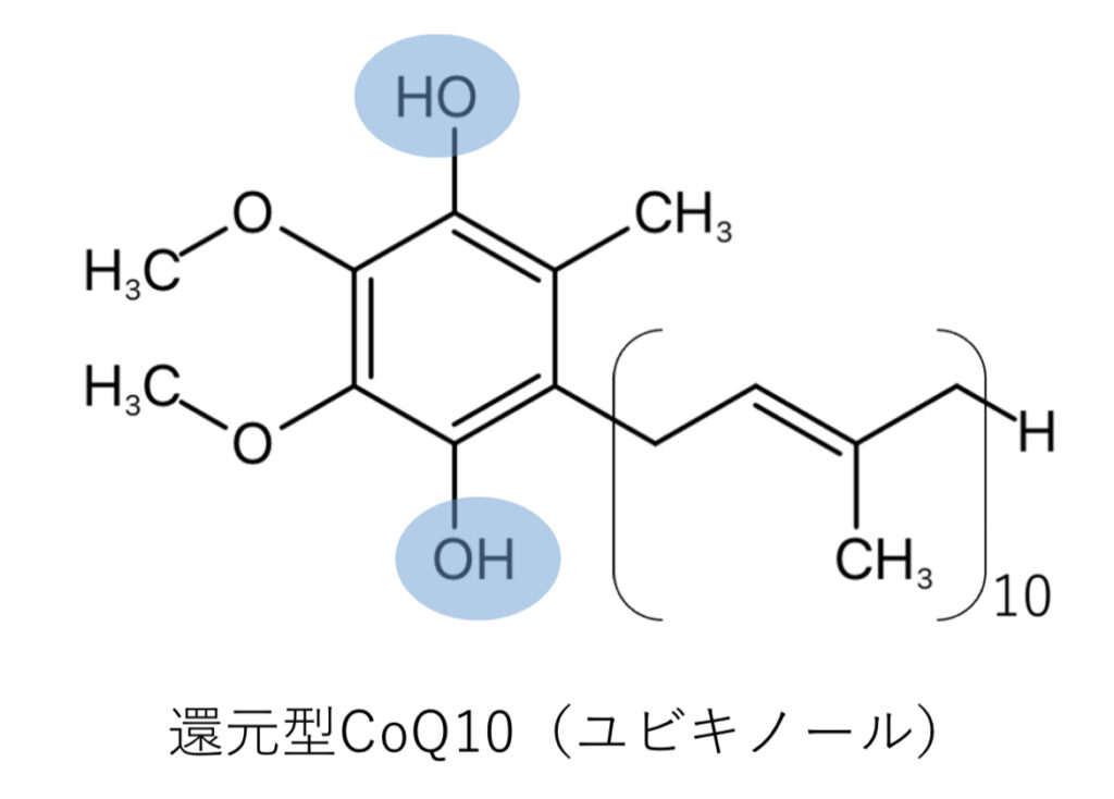 還元型CoQ10、ユビキノールの構造式